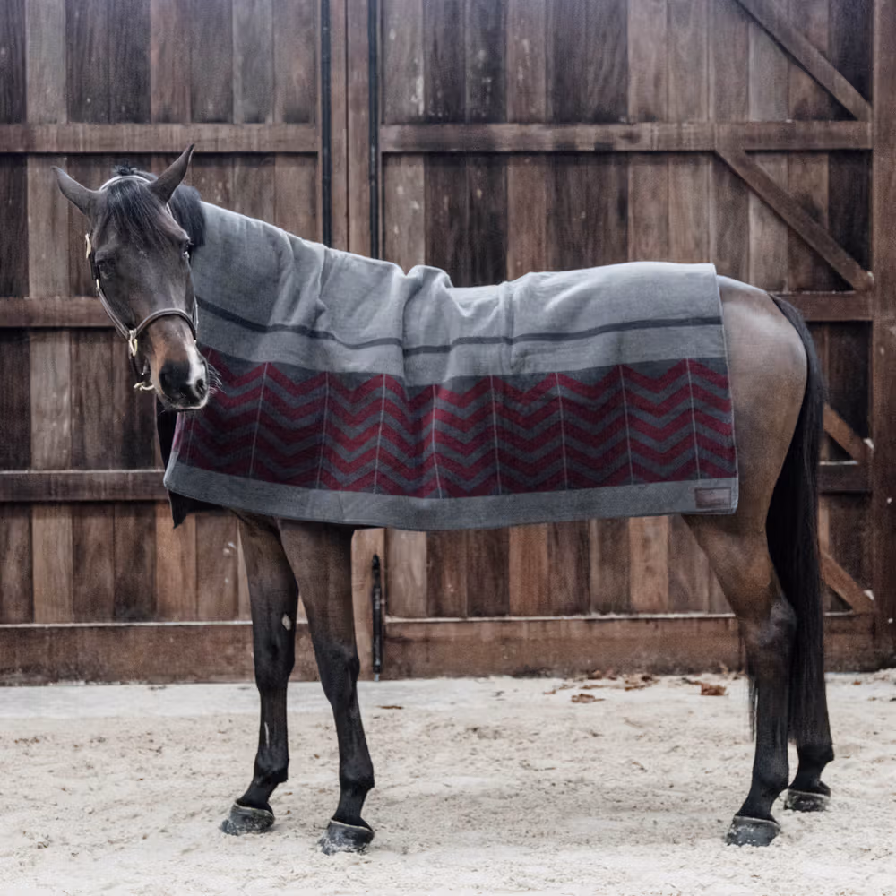 Heavy Fleece rug square fishbone grey/bordeaux 210x200cm