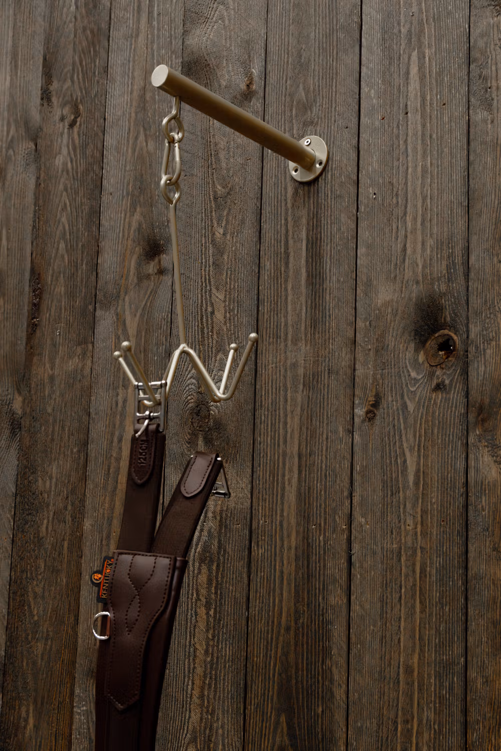 Bridle Hook 4 prong with wall attachment gold