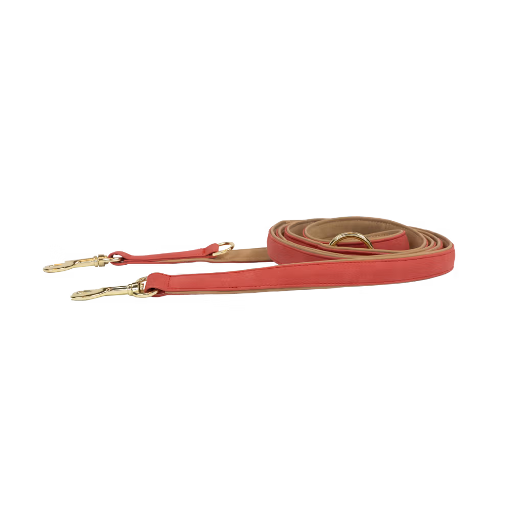 Dog lead vegan leather red/beige 250cm