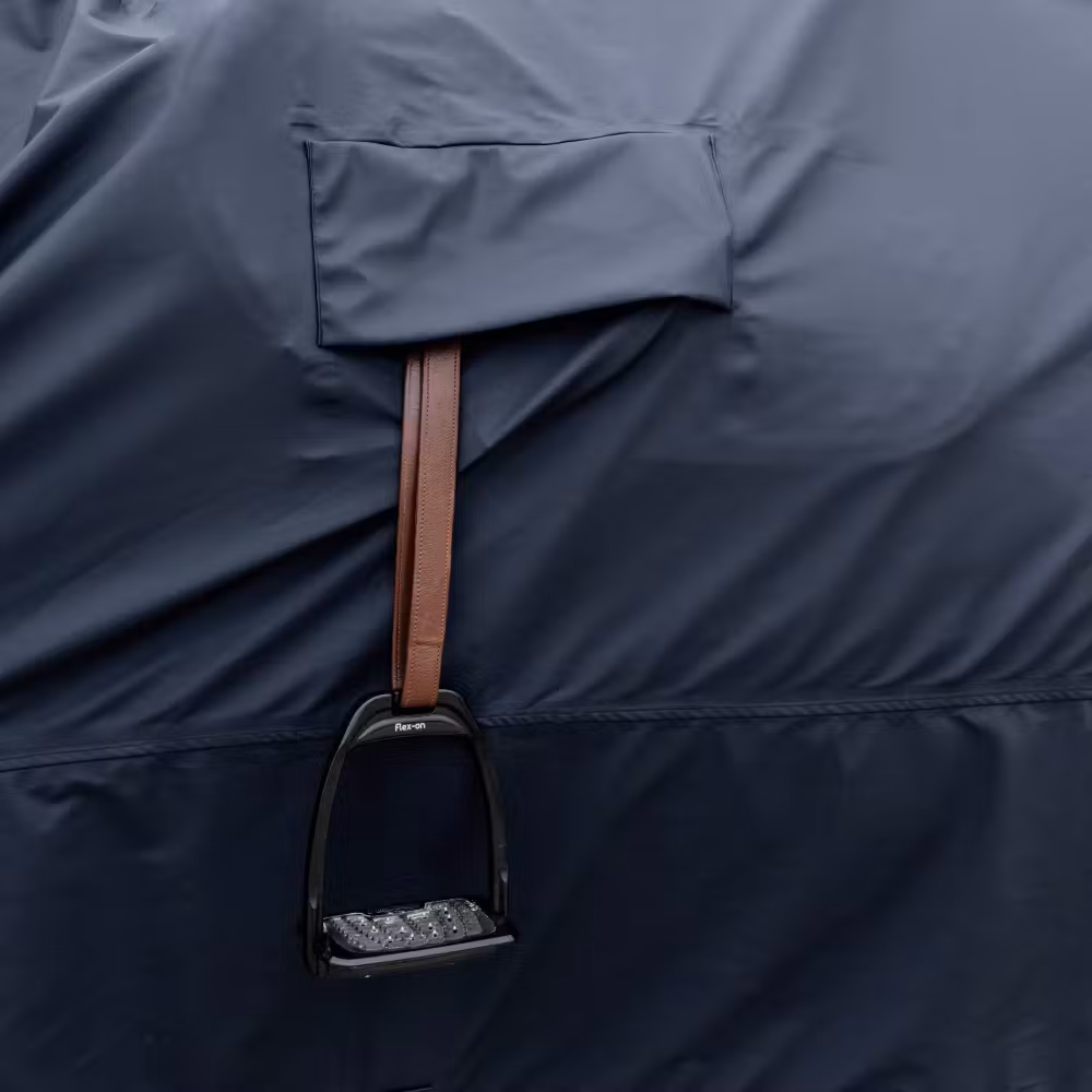 Rain coat 100% waterproof with stirrup holes navy Size L, 6'6-7'0