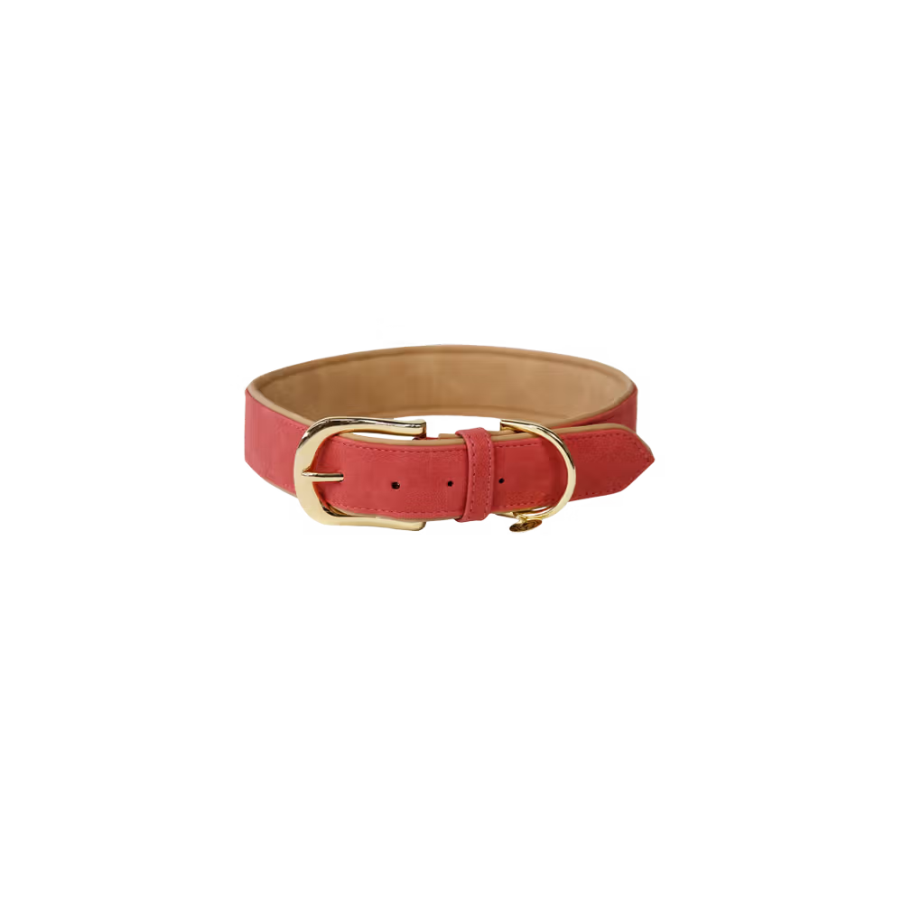 Dog collar vegan leather red/beige S 42cm