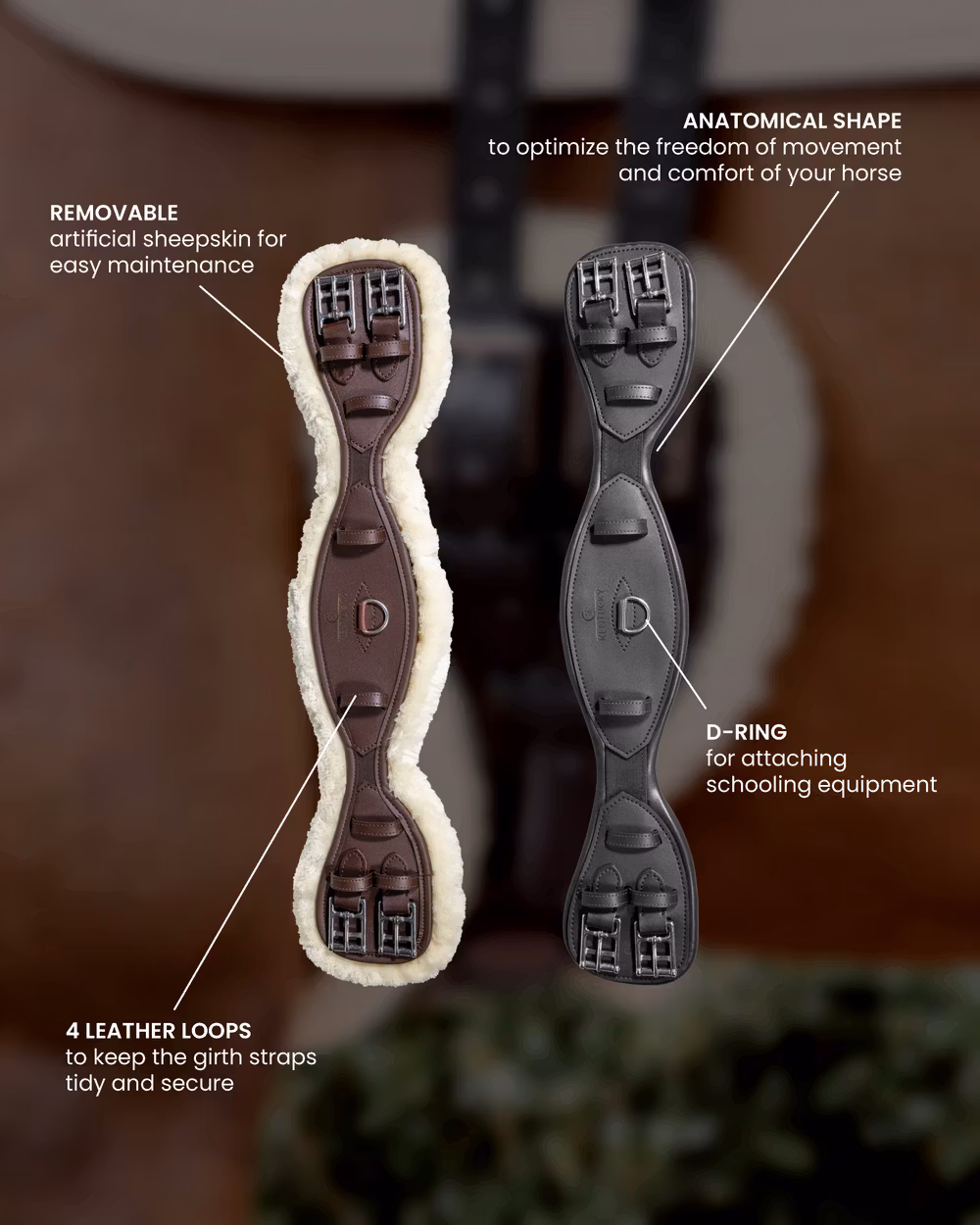 Sheepskin anatomic short girth brown 60 cm
