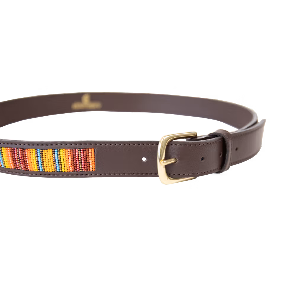 Belt handmade pearls mix orange M 95cm