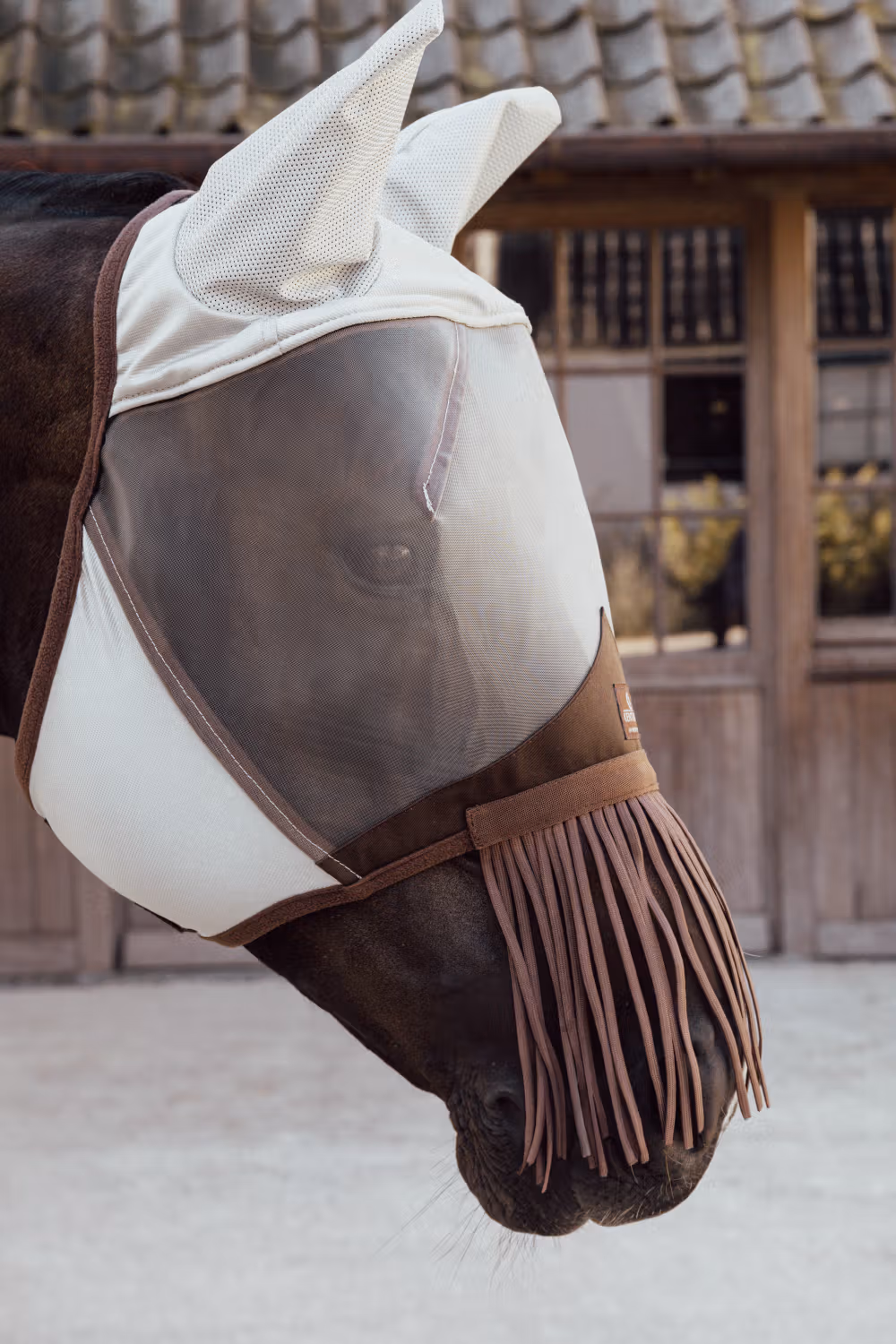 Fly mask classic with ears & nose tassels silver Full