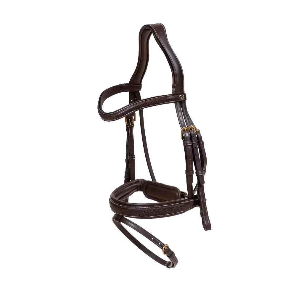 Plaited Flash Noseband Bridle with Pull back Brown Full D Collection