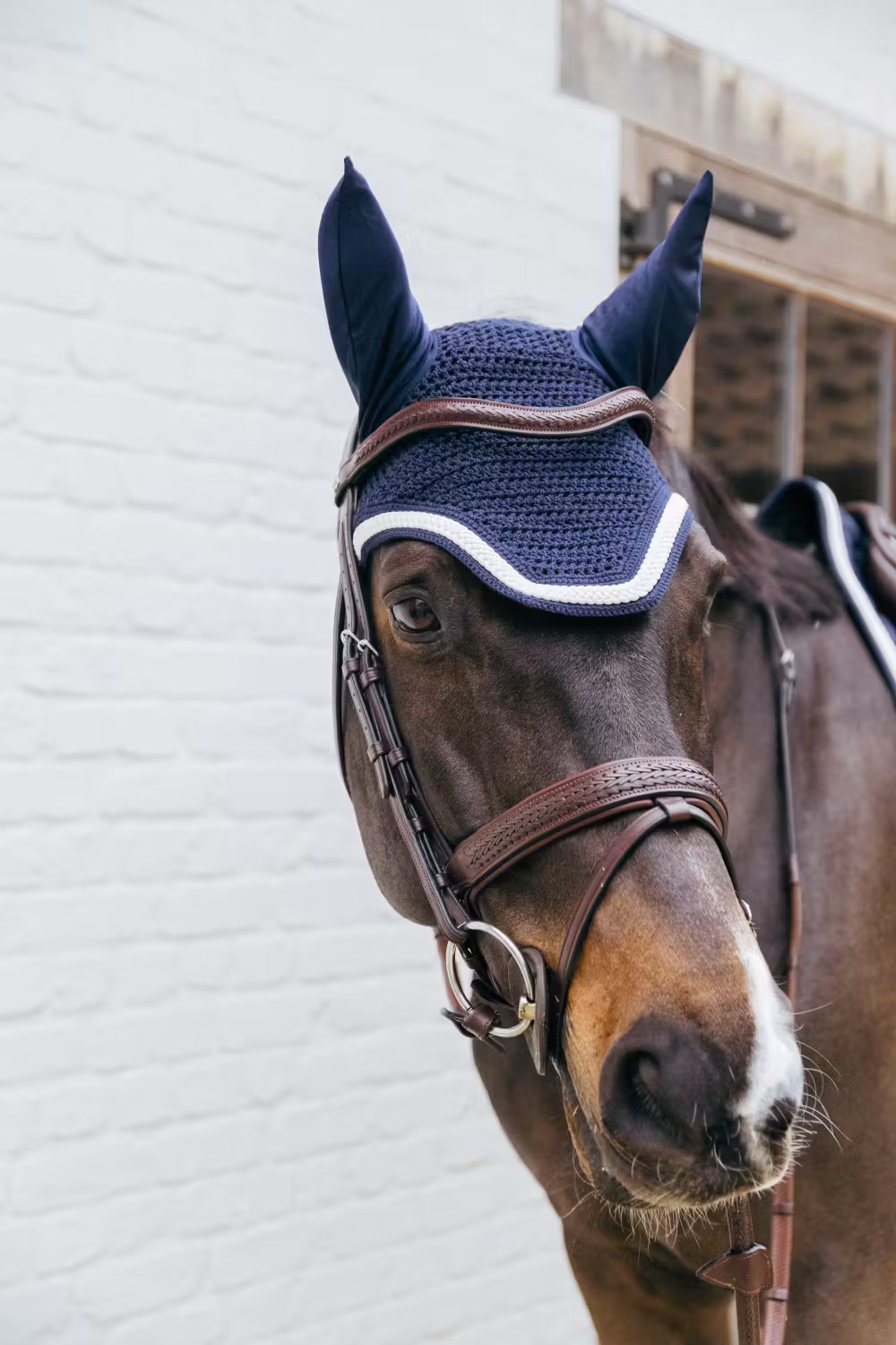 Fly veil Wellington with plaited cord navy Full