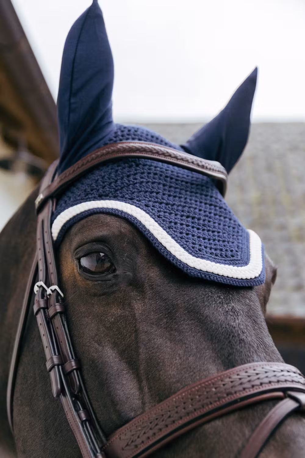 Fly veil Wellington with plaited cord navy Full