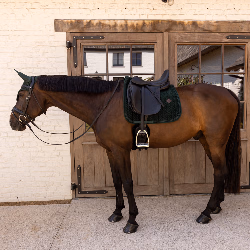 Saddle Pad velvet mini pearls dressage pine green