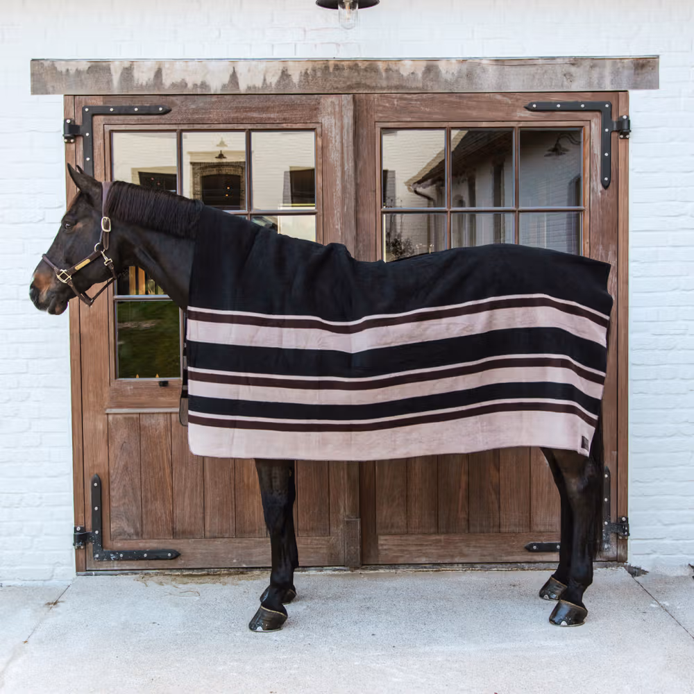 Heavy Fleece rug square stripes brown/beige 210x200cm