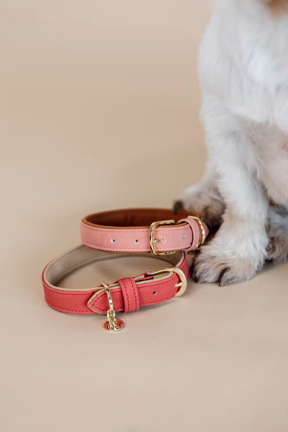 Dog collar vegan leather red/beige S 42cm