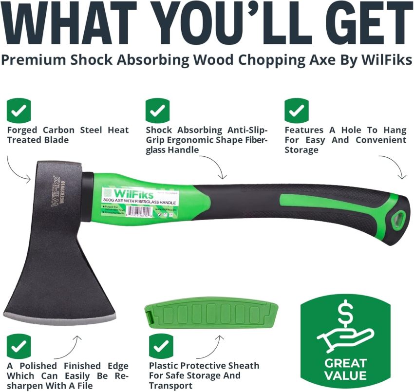 WilFiks Chopping Axe, 15” Camping Outdoor Hatchet for Wood Splitting and Kindling