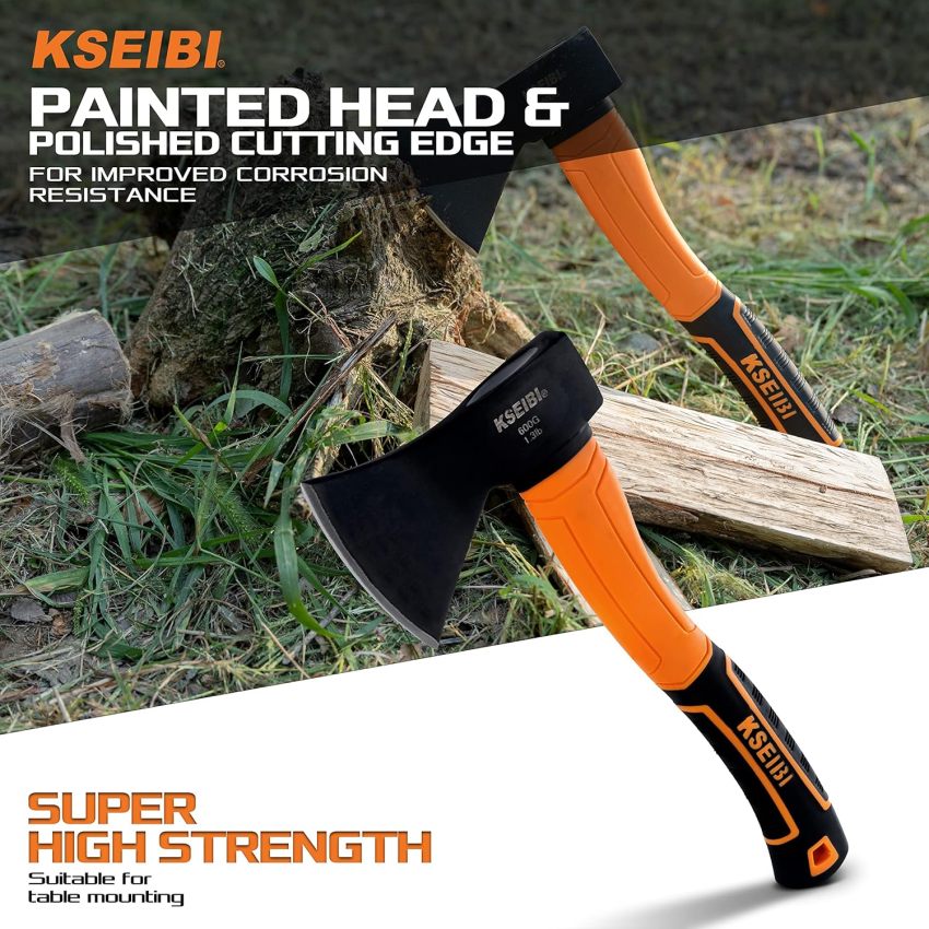 KSEIBI Wood Axe, Small Outdoor Camp Hatchet for Splitting and Kindling Wood