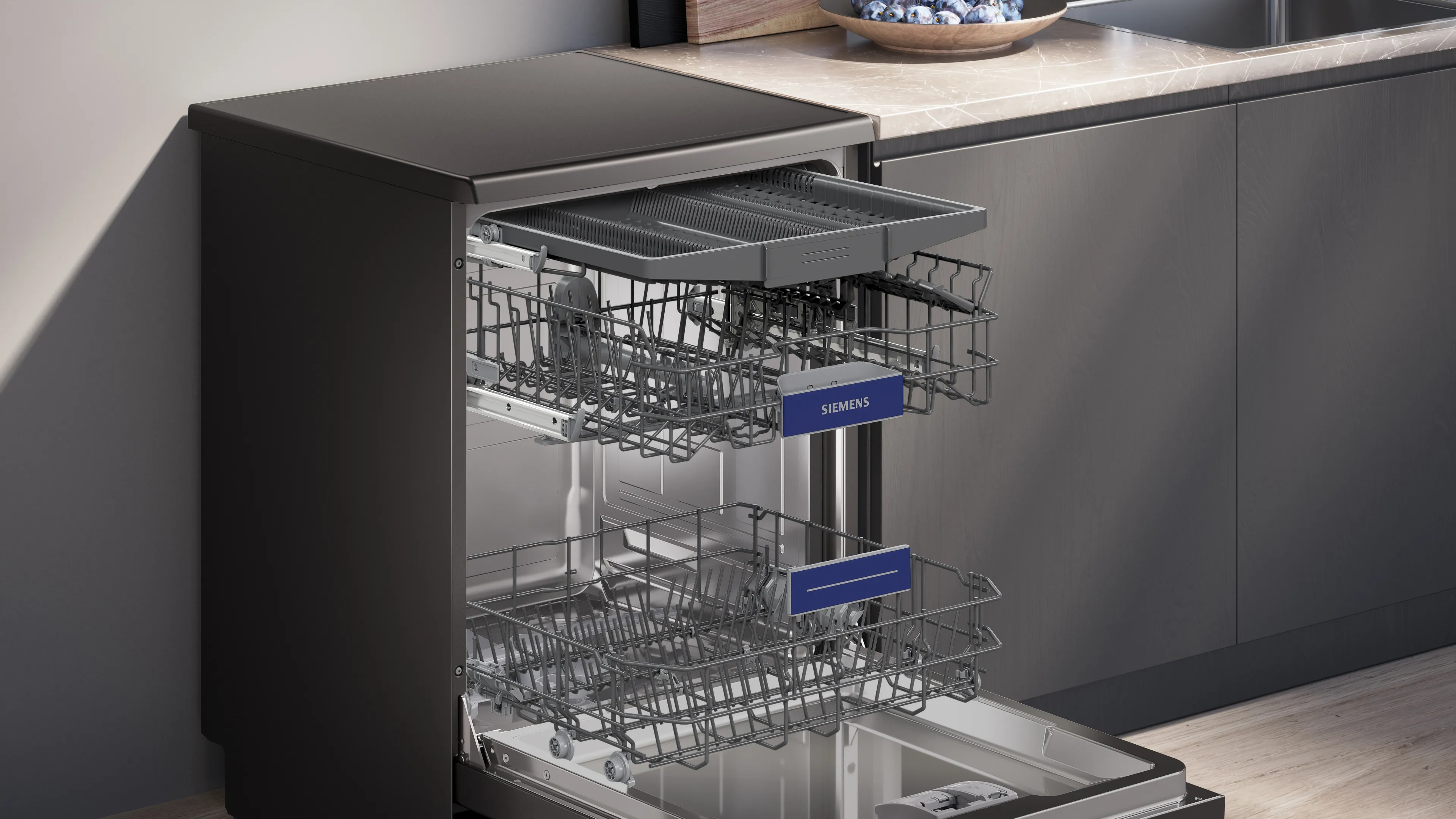 SIEMENS SN23EC03ME iQ300 Free-standing dishwasher 60 cm Brushed black steel anti-fingerprint