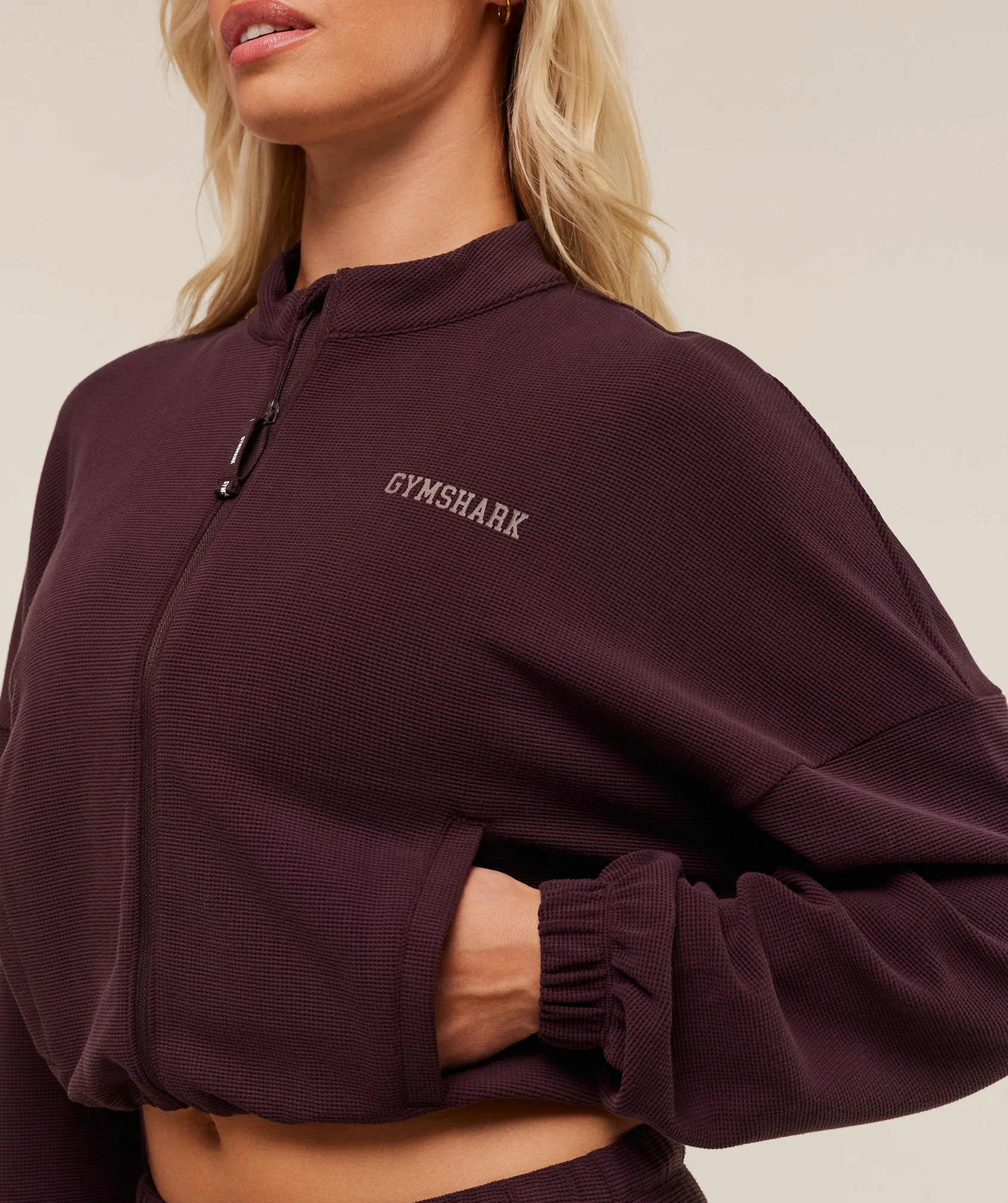 Waffle Midi Zip Up Jacket