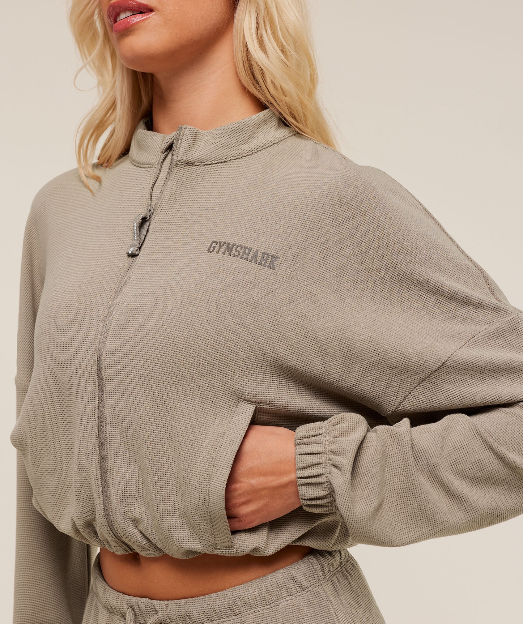 Waffle Midi Zip Up Jacket