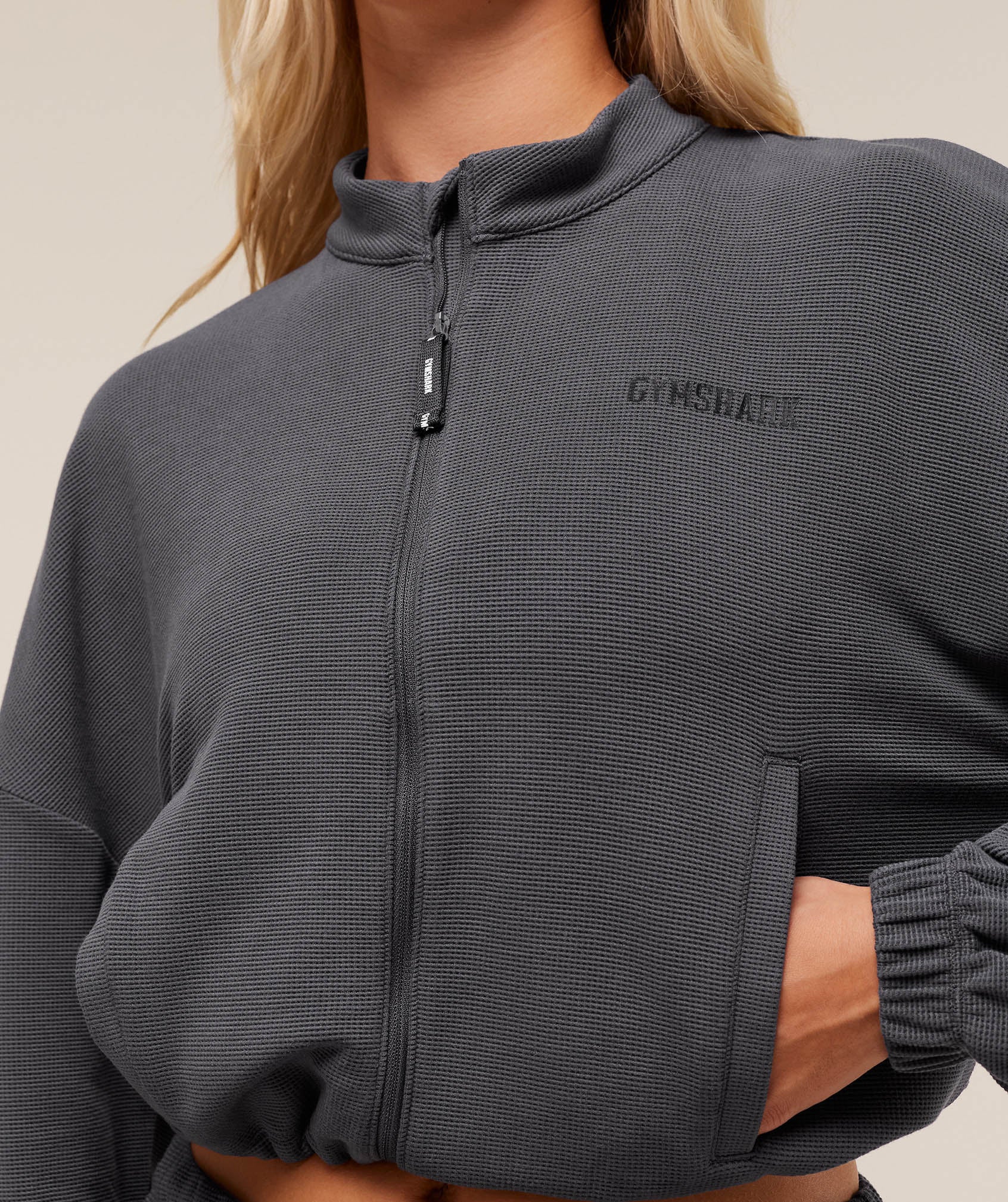 Waffle Midi Zip Up Jacket