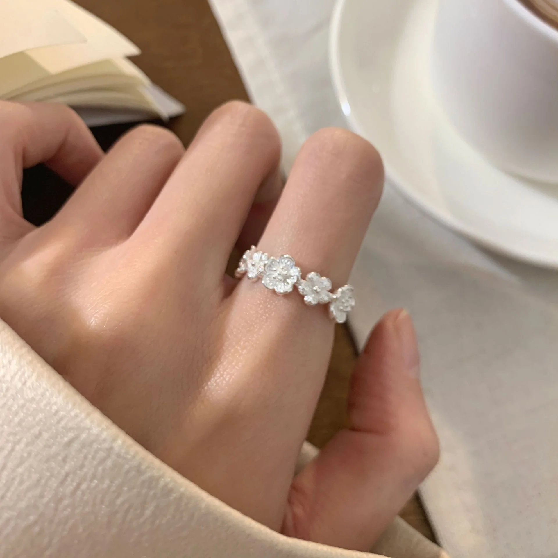 S925 sterling silver flower ring