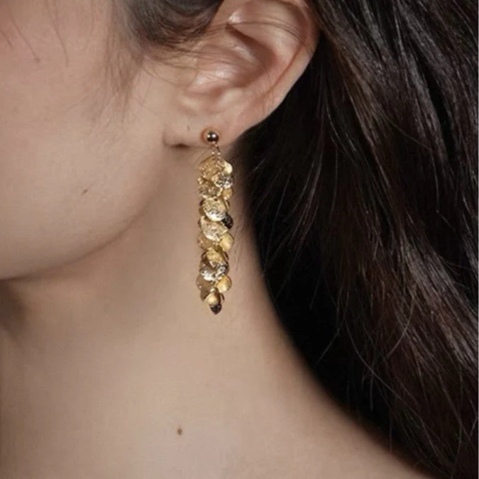 Gold-plated tassel leaf earrings