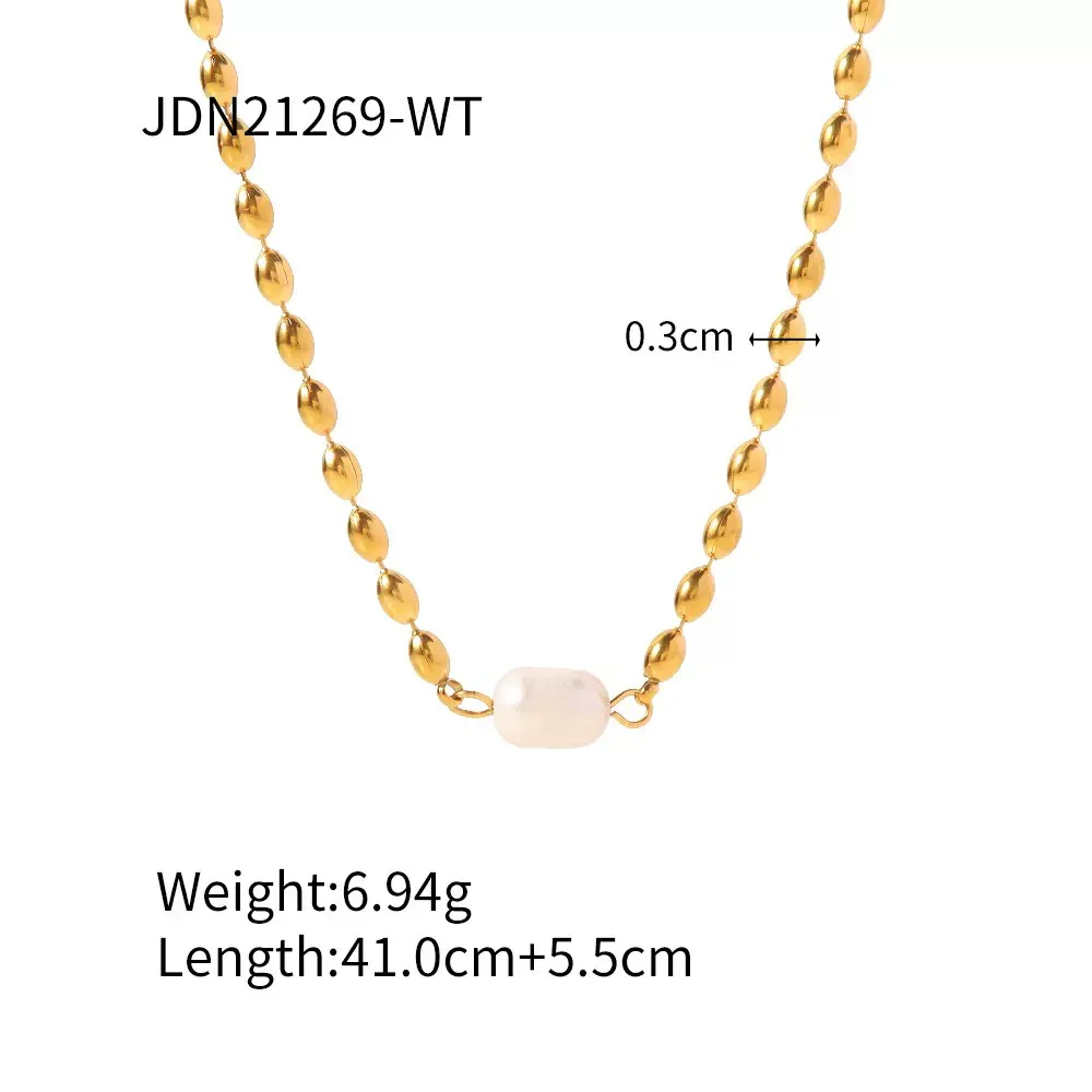Natural Pearl Gold Stainless Steel Necklace Bracelet