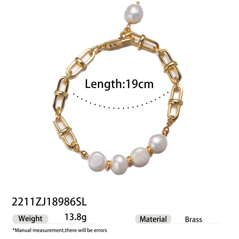 High color retention brass plating real gold natural real pearl bracelet