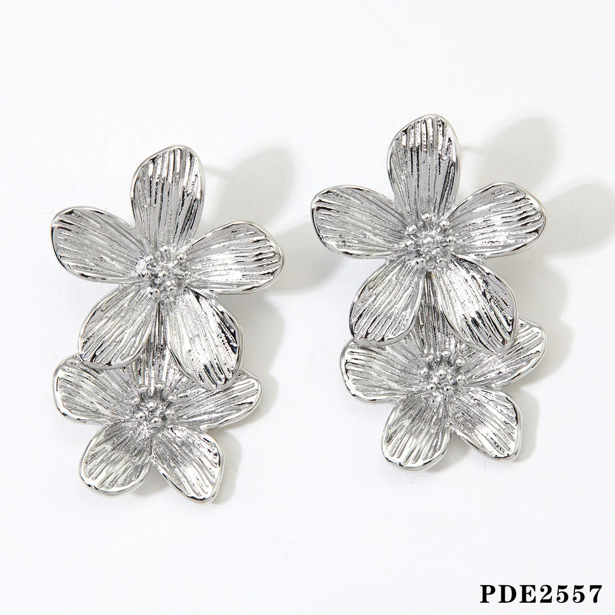 Sweet pleated flowers stainless steel necklace earrings set