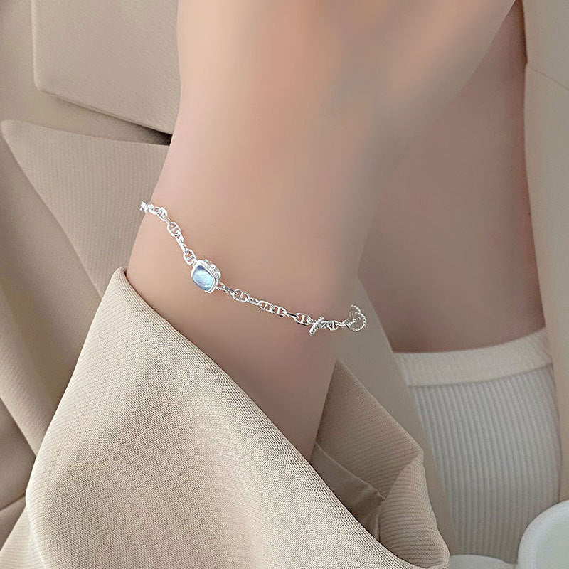 S925 sterling silver super beautiful square sea blue treasure bracelet