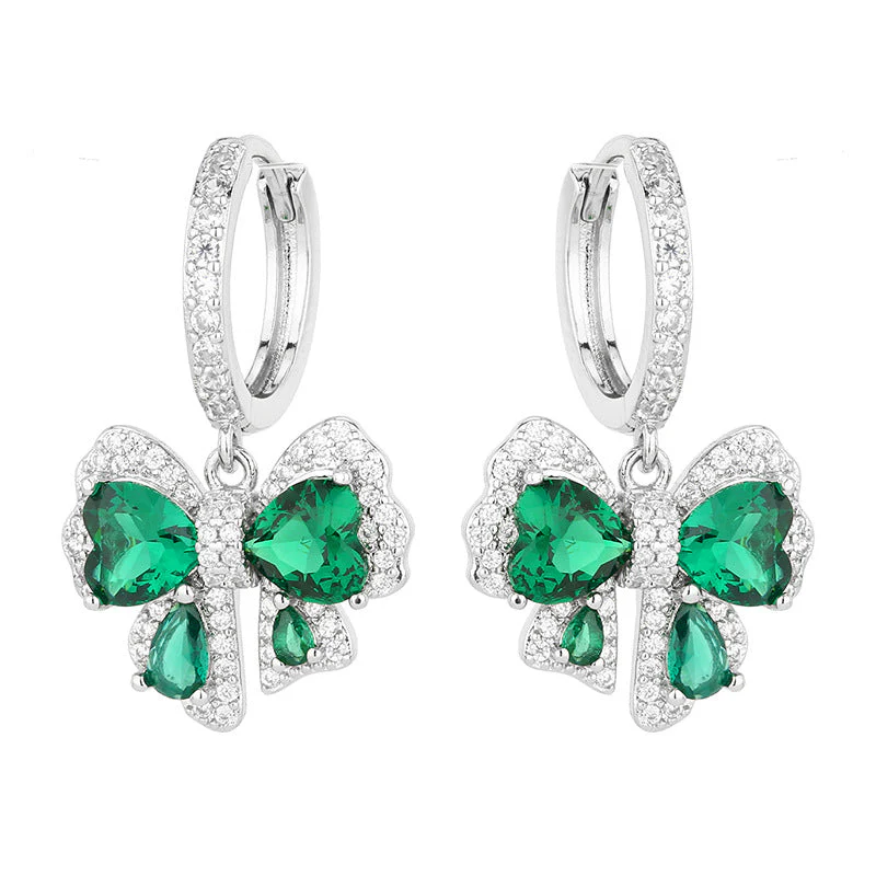 Emerald Butterfly Set S925 Silver Needle Earrings Necklace Ring