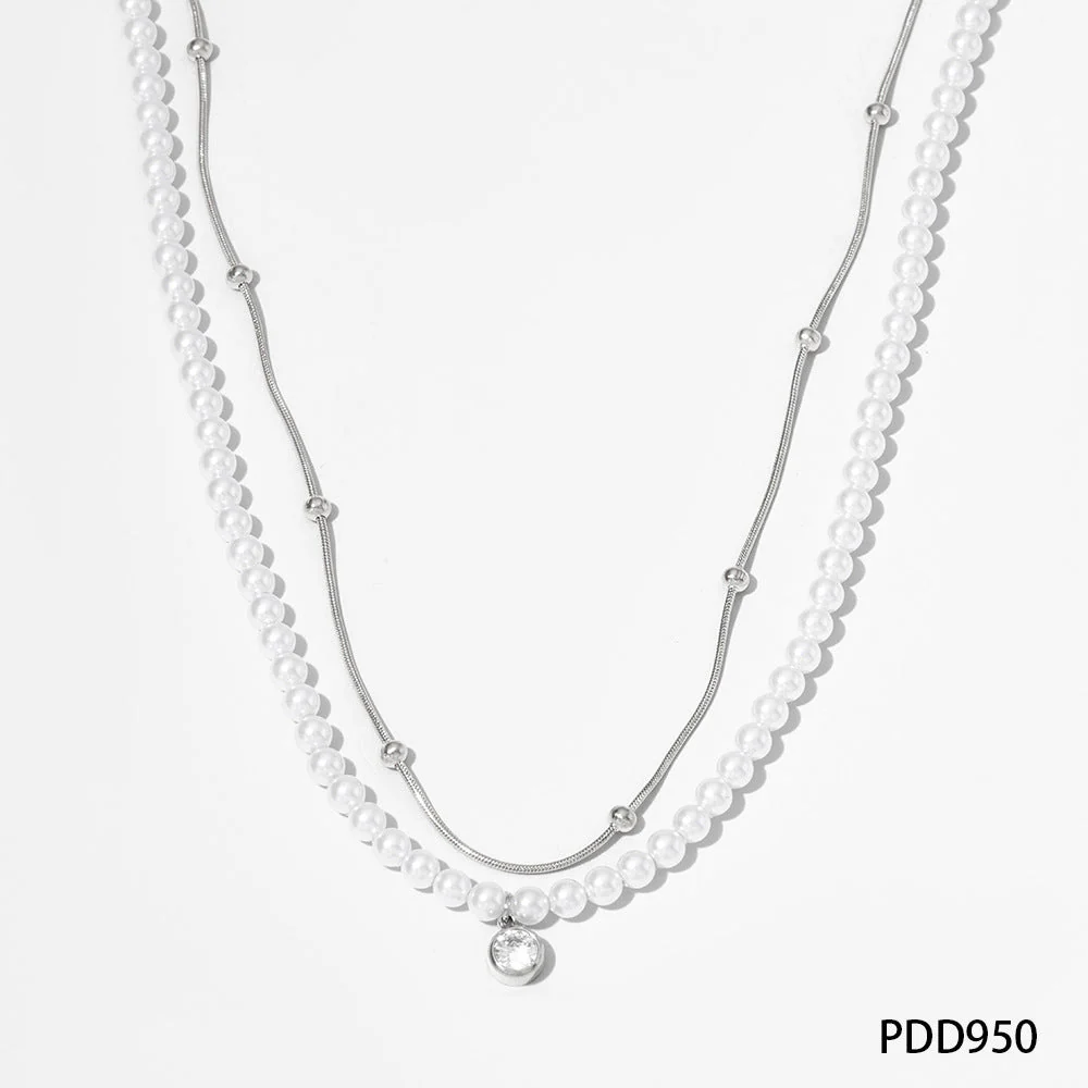 Double shell pearl zircon gold-plated necklace bracelet