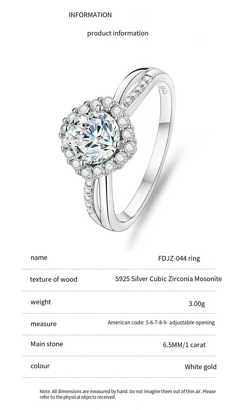 S925 sterling silver one carat moissanite ring