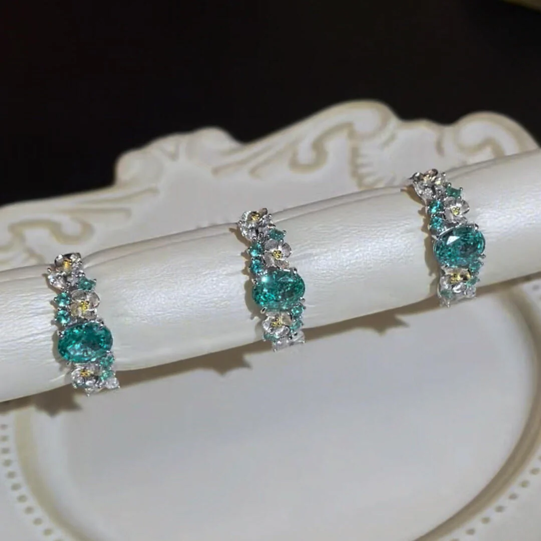 S925 sterling silver flower fairy blue hydrangea paraiba ring