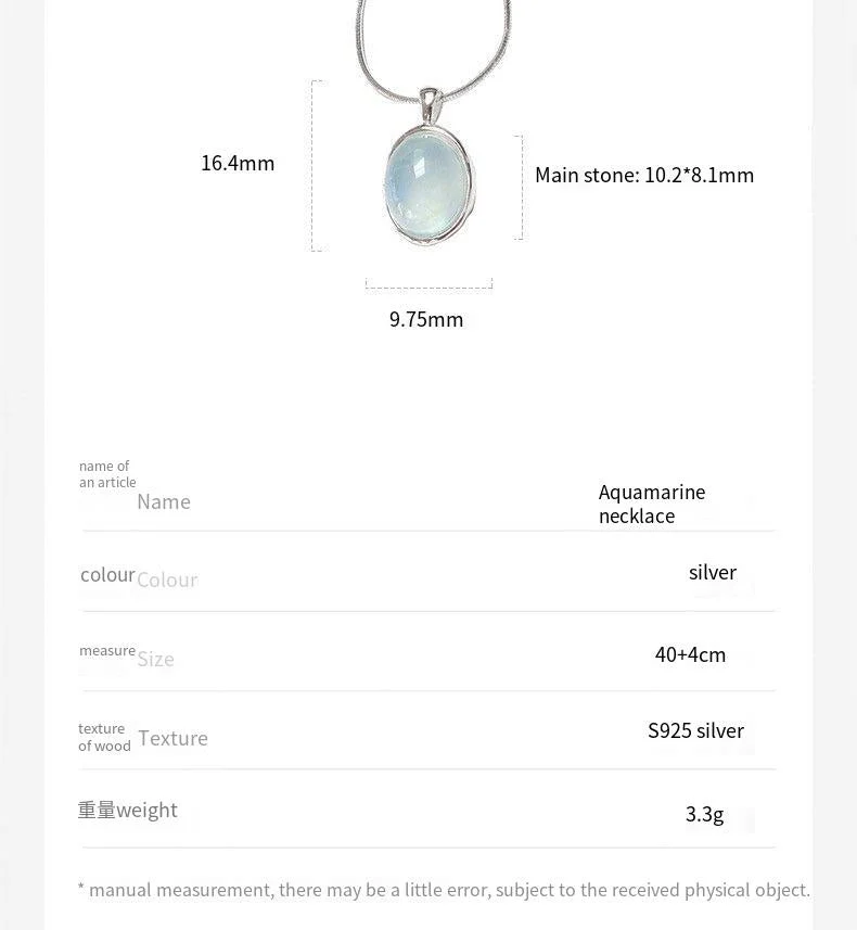 s925 sterling silver aquamarine necklace bracelet
