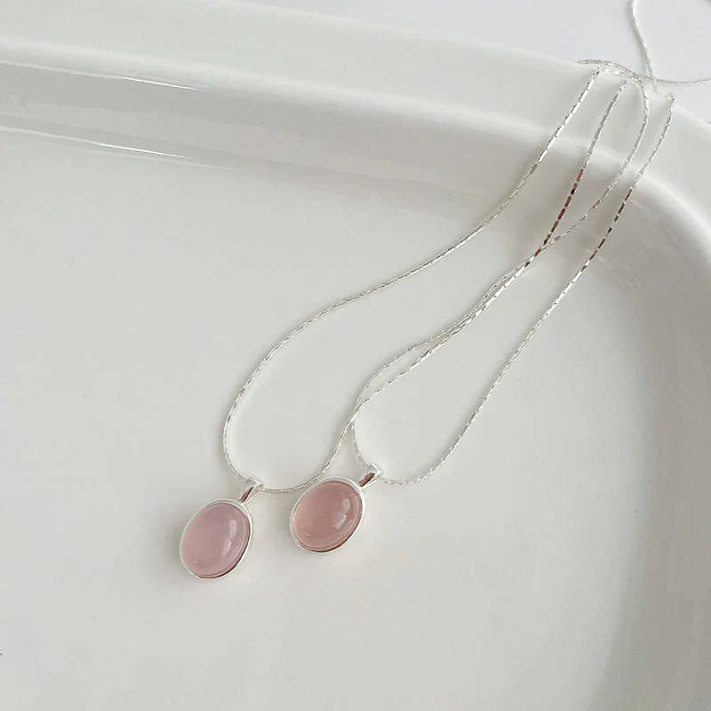 S925 Sterling Silver Pink Chalcedony Necklace