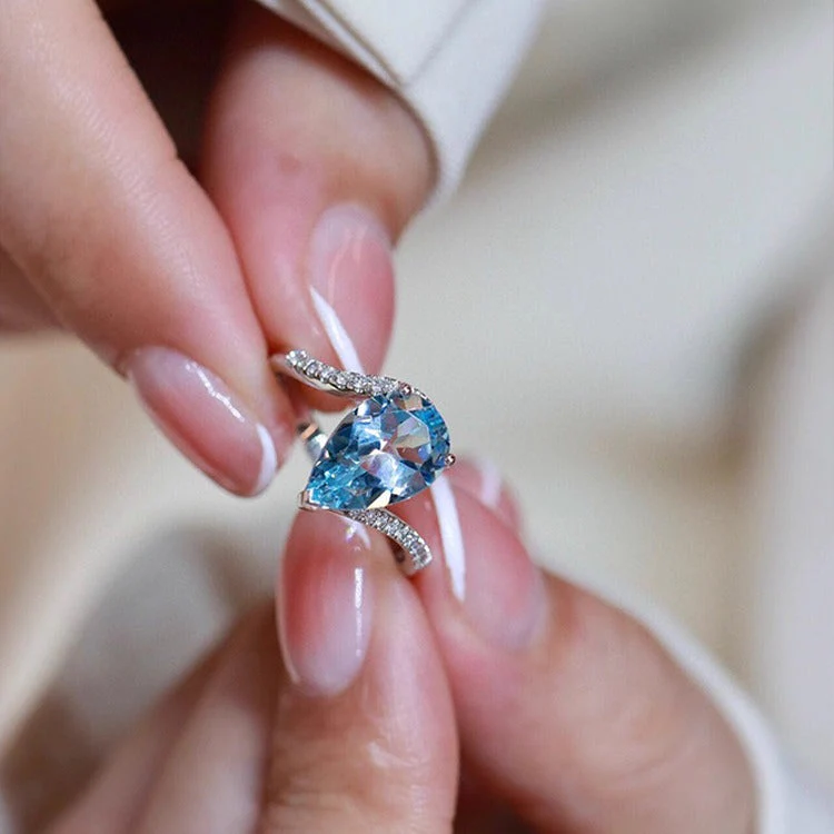 S925 sterling silver sky blue drop necklace ring set