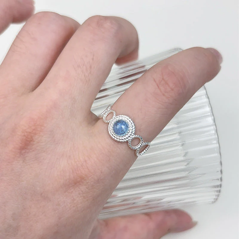 S925 Sterling Silver Natural Aquamarus Ring