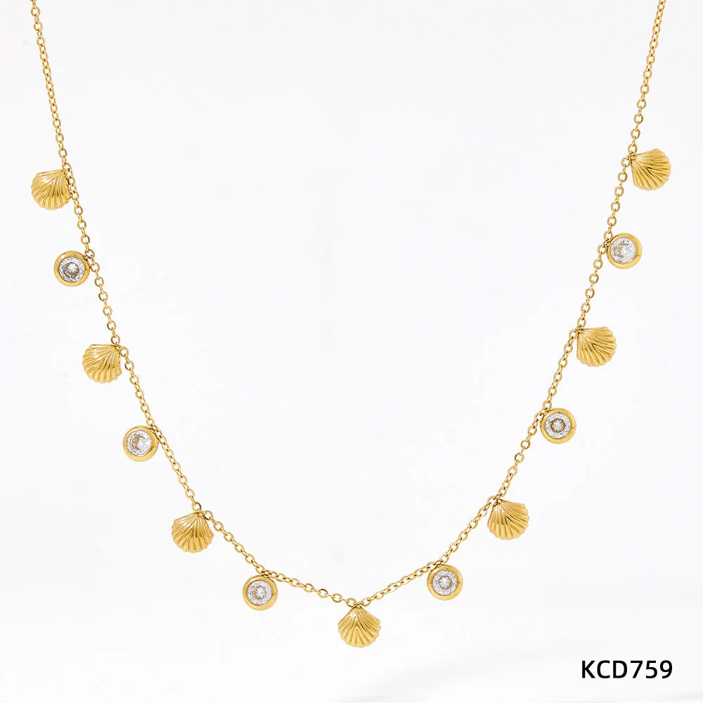 Colored zircon shell pendant stainless steel necklace anklet