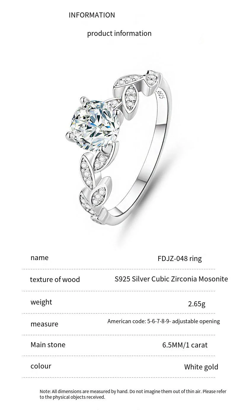 S925 sterling silver one carat moissanite ring