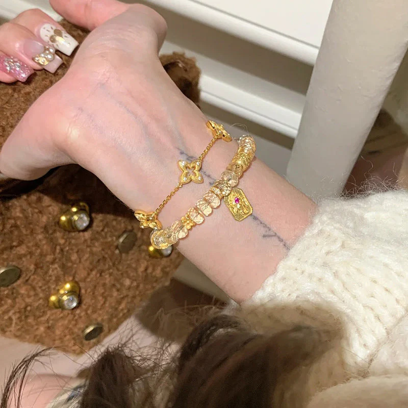 Retro Cut Out Brushed Four-Leaf Clover Bracelet