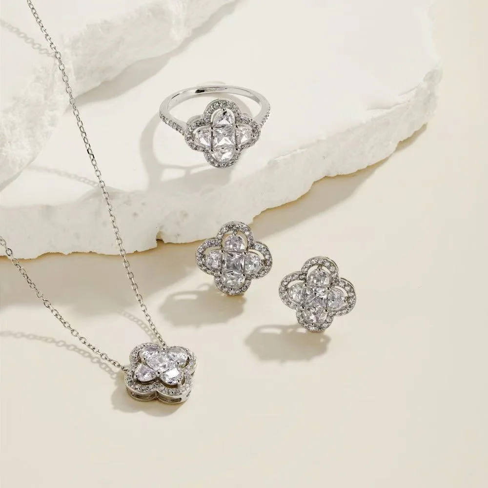 Silver Four-leaf Clover SET