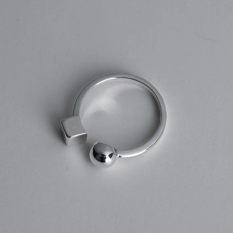 s925 Sterling Silver Geometric Square Ring