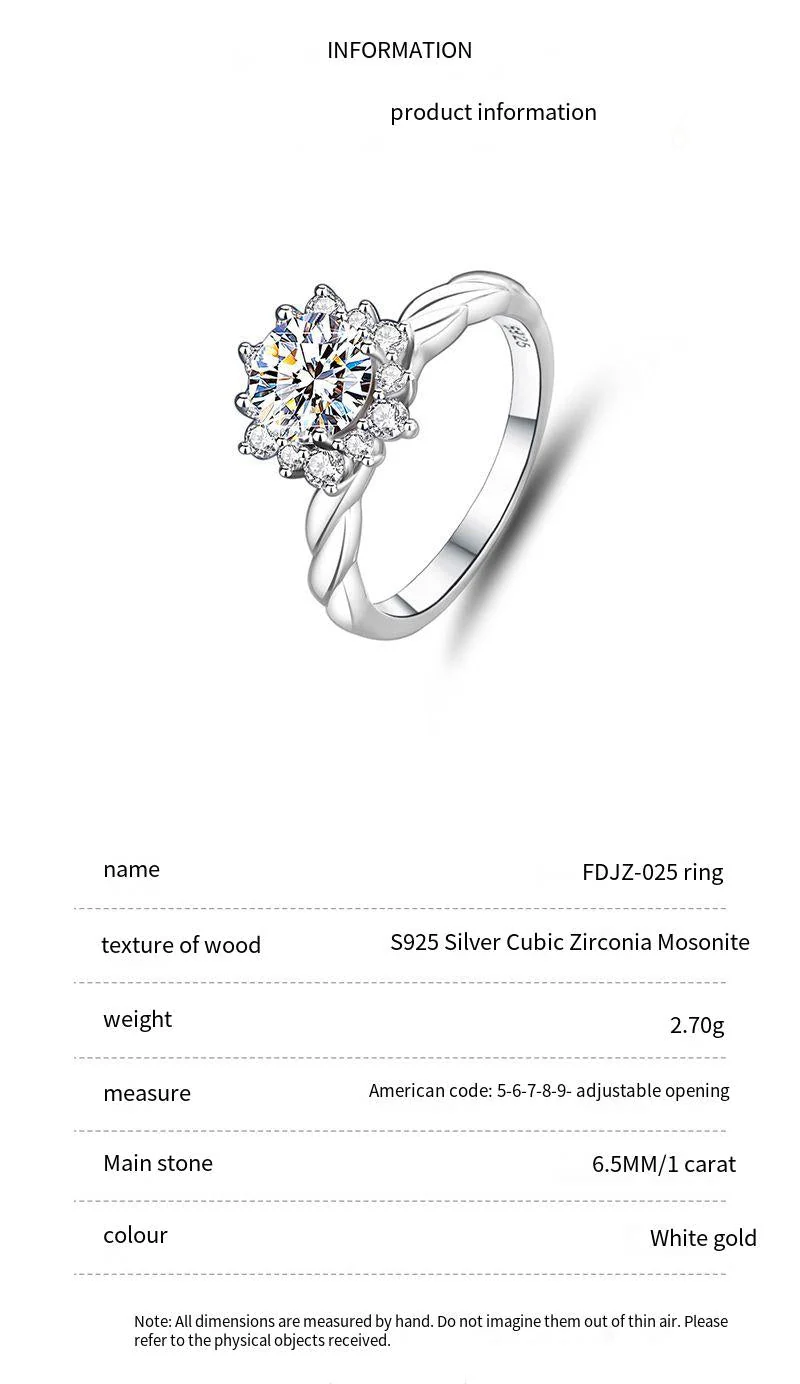 S925 sterling silver one carat moissanite ring