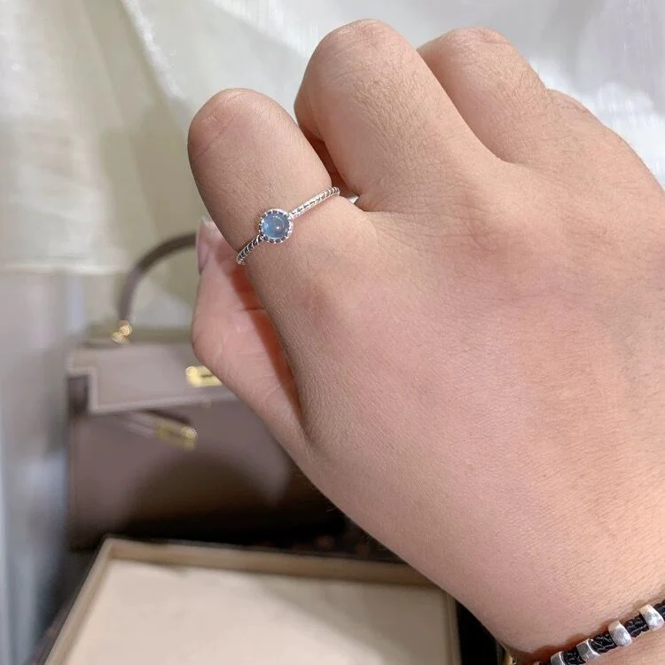 s925 sterling silver ice crack natural aquamarine ring