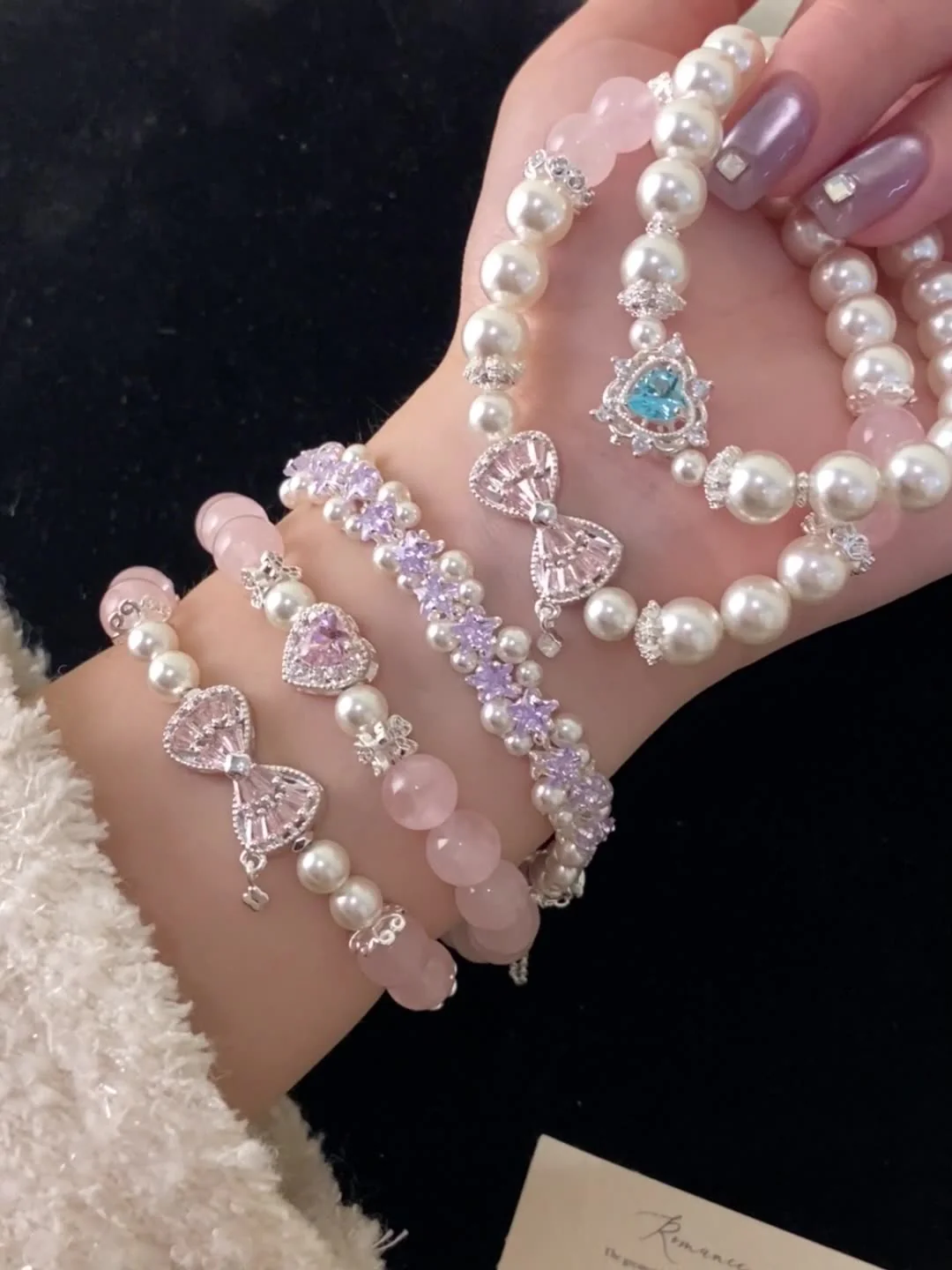 Swarovski Pearl Love Bow Pentacle Zircon Bracelet