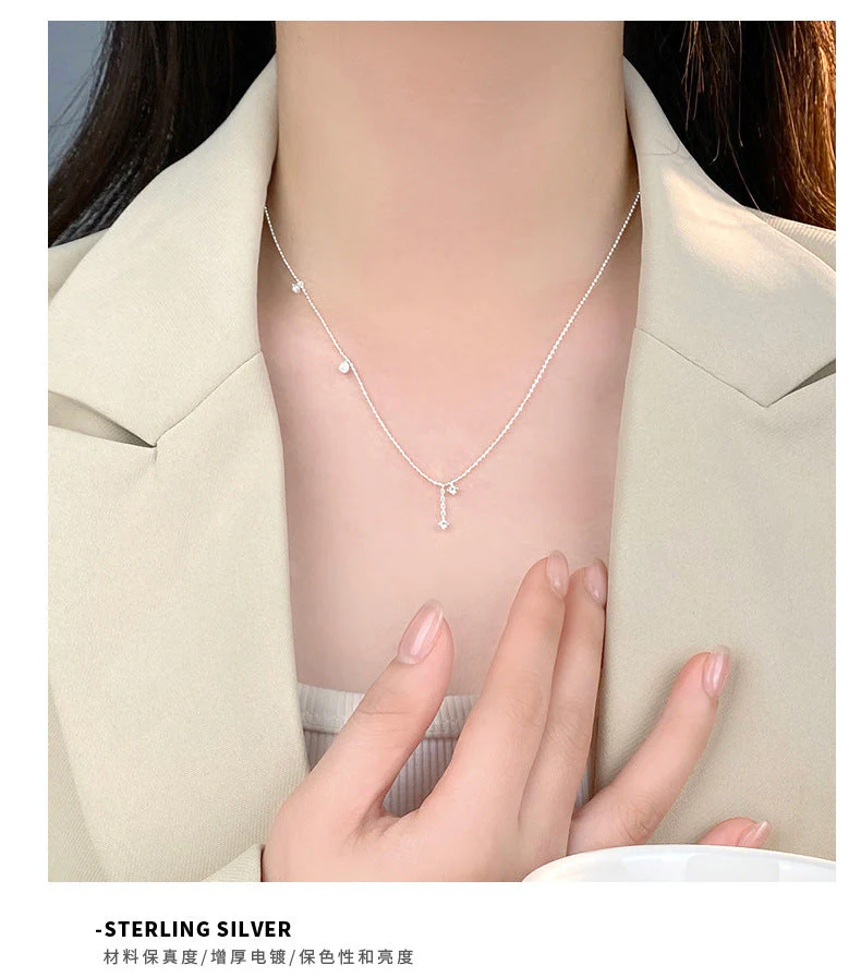 S925 sterling silver necklace zircon pendant drop-shaped