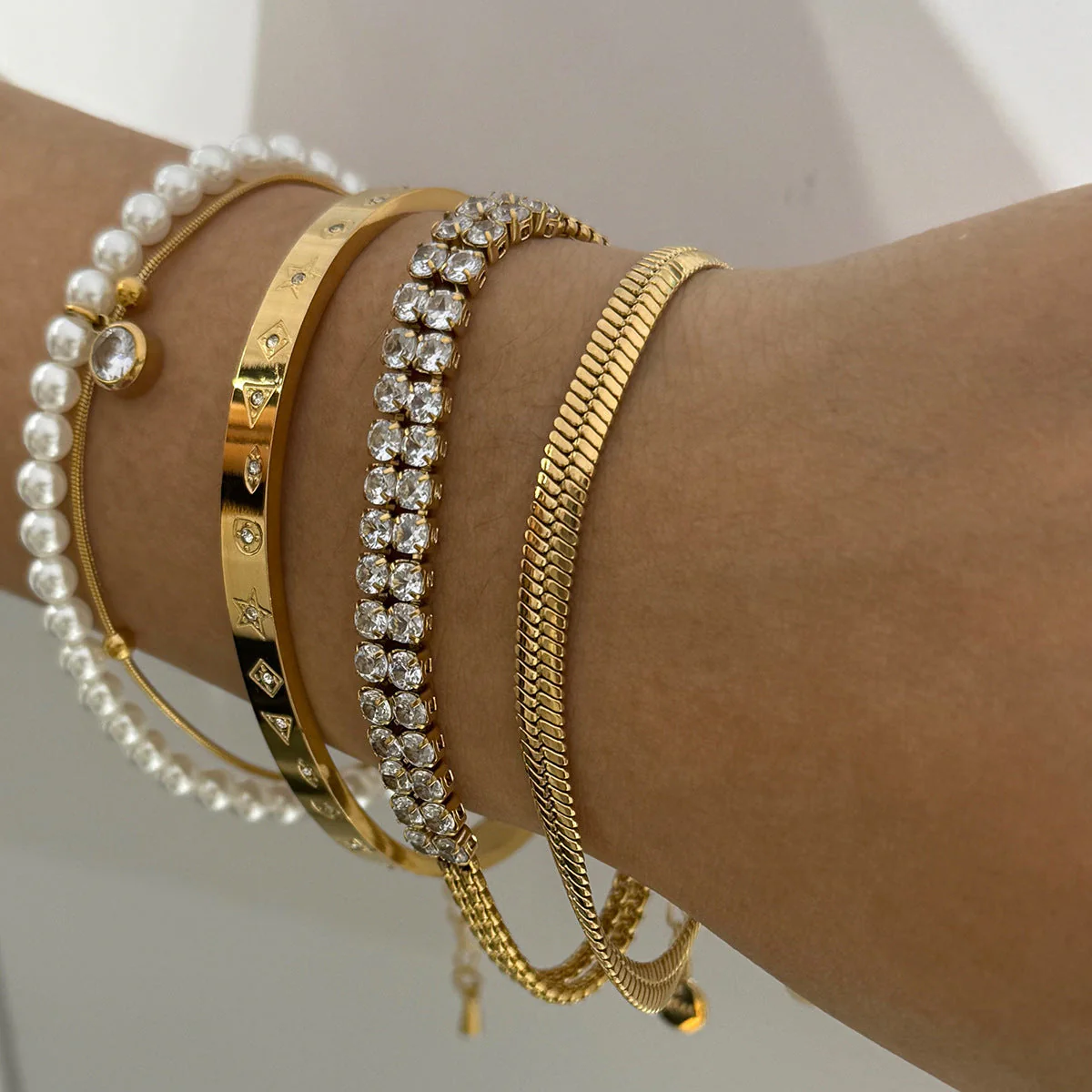 Pearl zircon stainless steel bracelet