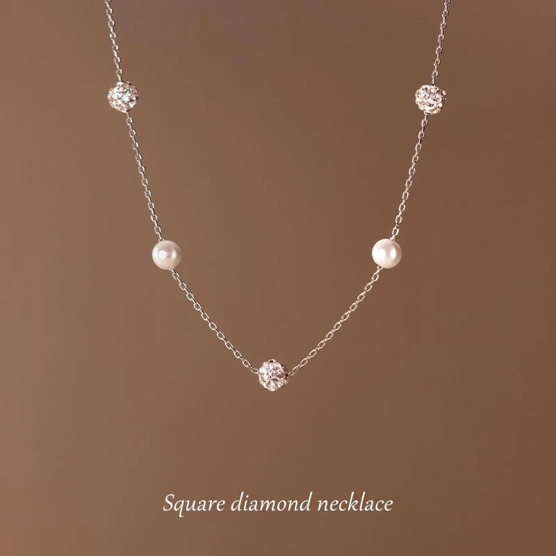 S925 Silver Sparkling Diamond Circular Spaced Bead Necklace