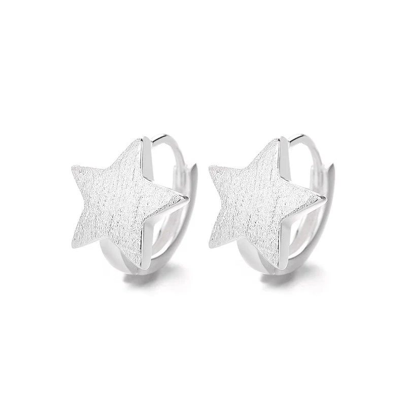 s925 sterling silver cute brushed star earrings