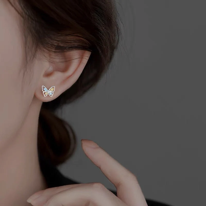 S999 sterling silver openwork butterfly earrings