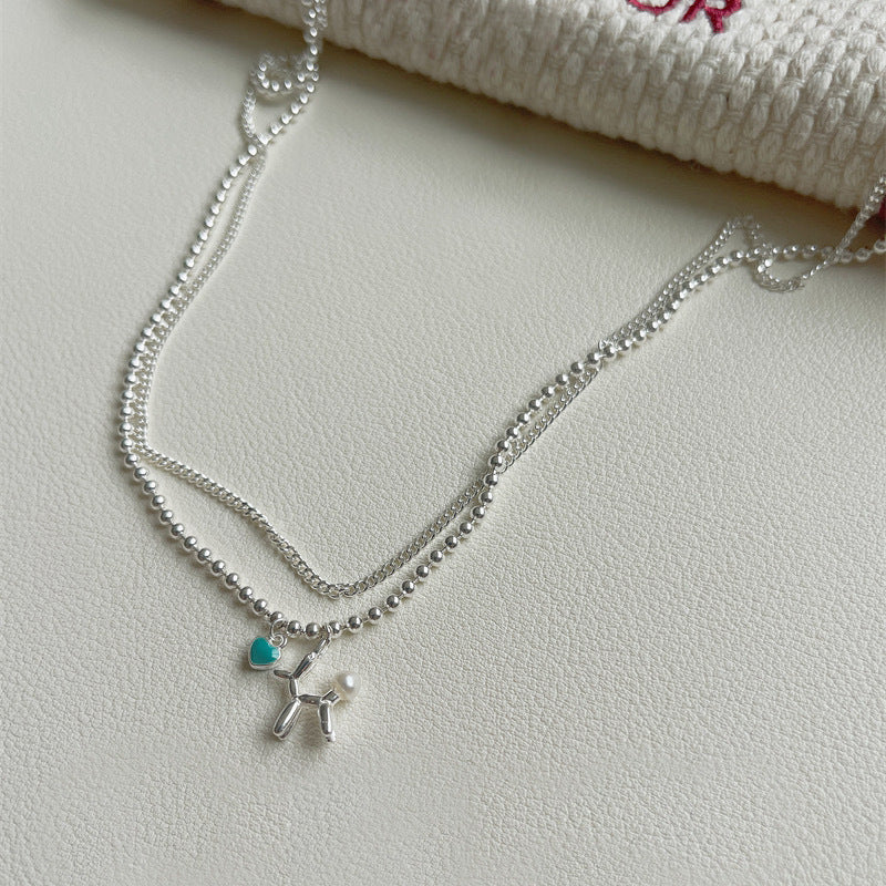 S925 Sterling Silver Double Layer Balloon Dog Necklace
