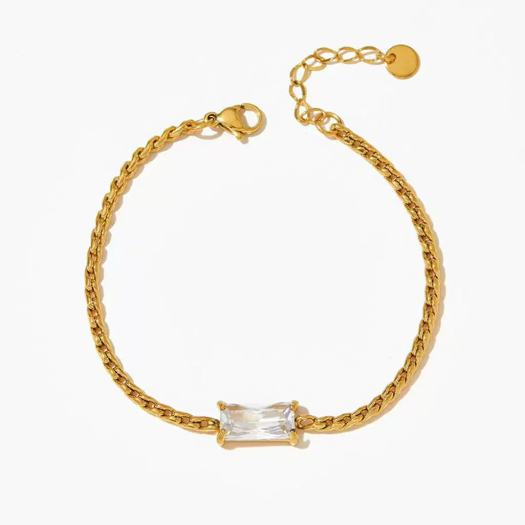 Cuban Link Design with Square Stone Bracelet