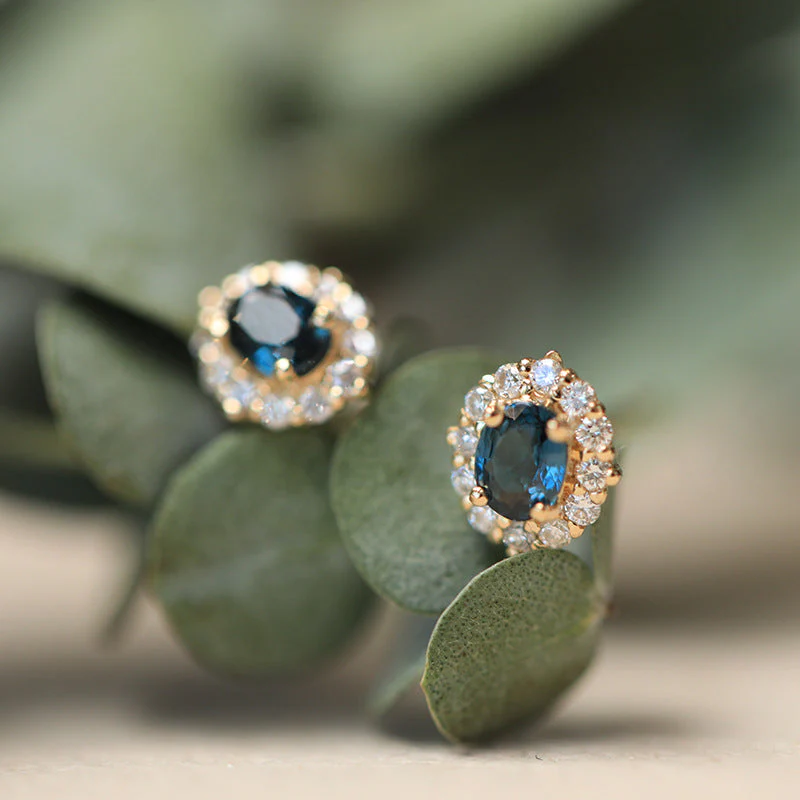 S925 silver plated 18k gold blue pointy zircon earrings